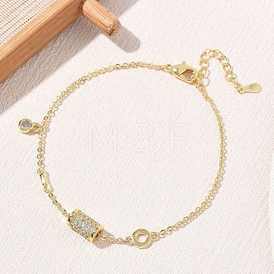 Brass Micro Pave Clear Cubic Zirconia Column Charm Bracelets KK-CBA6980-26G-1
