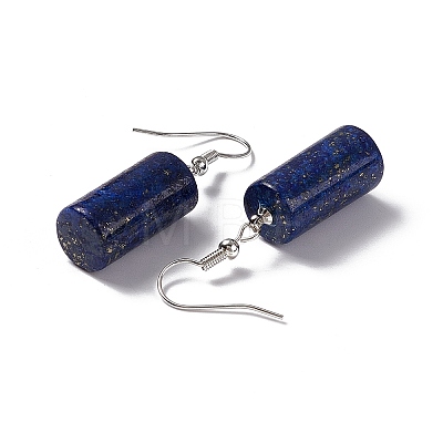 Natural Sodalite Cylindrical Dangle Earrings EJEW-D188-01P-06-1