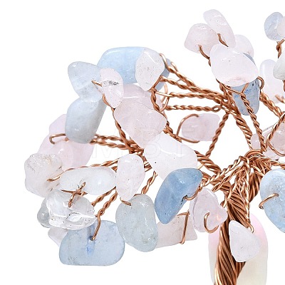 Natural Morganite Chips Tree of Life Decorations with Cat Display Decorations DJEW-K025-03F-1
