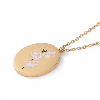 Enamel Oval with Birth Flower Pendant Necklace STAS-H174-02G-H-1