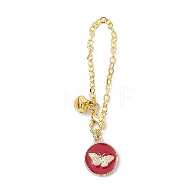 Flat Round with Butterfly Alloy Enamel Pendant Decorations HJEW-JM01519-1