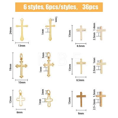 36Pcs 6 Style Long-Lasting Plated Brass Charms KK-FH0005-19-1