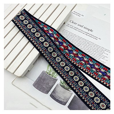 Ethnic Style Embroidery Rhombus Polyester Ribbons PW-WG83240-15-1