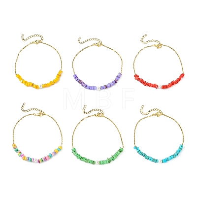 Natural Dyed Freshwater Shell Nuggets Beaded 304 Stainless Steel Cable Chain Anklets for Women AJEW-AN00827-1