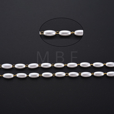 304 Stainless Steel & ABS Plastic Imitation Pearl Beaded Chains CHS-S008-014A-G-1