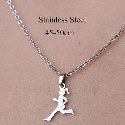 201 Stainless Steel Running Girl Pendant Necklace NJEW-OY001-30-1