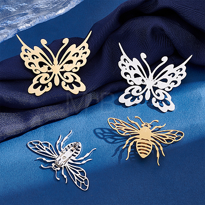 Unicraftale 4Pcs 4 Style Butterfly & Bee Brooches STAS-UN0034-84-1