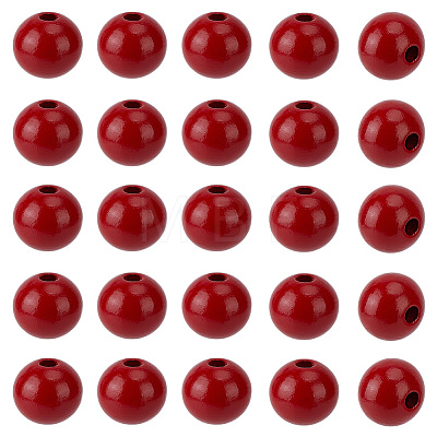 Spray Painted Round Natural Schima Wood Beads WOOD-PA0001-81C-02-1