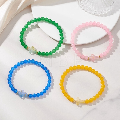Natural & Dyed Malaysia Jade Beads Stretch Bracelets for Women BJEW-JB13272-1
