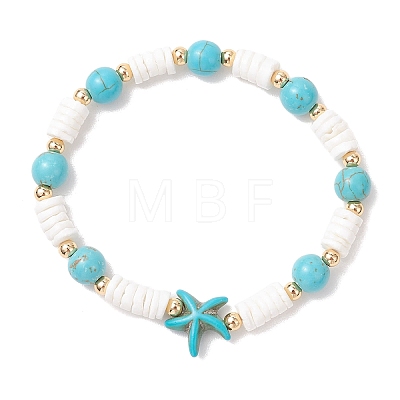 Natural White Shell & Synthetic Turquoise Beads Stretch Bracelets for Women BJEW-JB13477-02-1