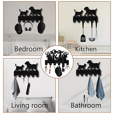 Black Wood & Iron Wall Mounted Hook Hangers DIY-WH0601-005-1