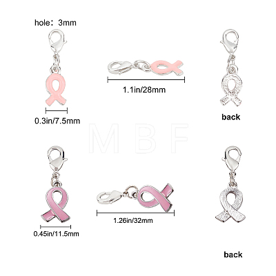 October Breast Cancer Pink Awareness Ribbon Alloy Enamel Pendants ENAM-SC0001-69-1