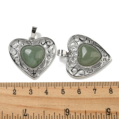 Natural Green Aventurine Peach Love Heart Pendants G-G158-01C-1