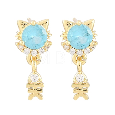 Brass Micro Pave Cubic Zirconia Dangle Stud Earrings EJEW-F405-24G-01-1