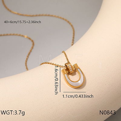 304 Stainless Steel Pave Clear Cubic Zirconia & Natural White Shell Pendant Necklaces for Women WG91666-02-1