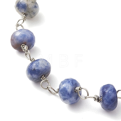 Natural Blue Spot Jasper Rondelle Beads Link Bracelets for Women BJEW-JB10262-03-1