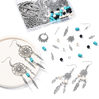 DIY Woven Net/Web with Feather Earring Making Kits DIY-FS0008-65-1