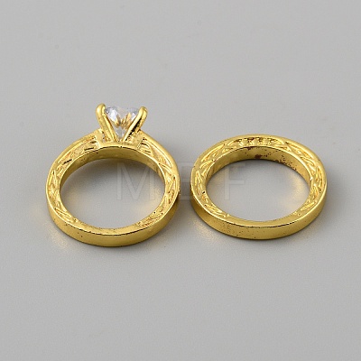 2Pcs 2 Style Cubic Zirconia Heart Finger Rings RJEW-WH0016-02G-02-1