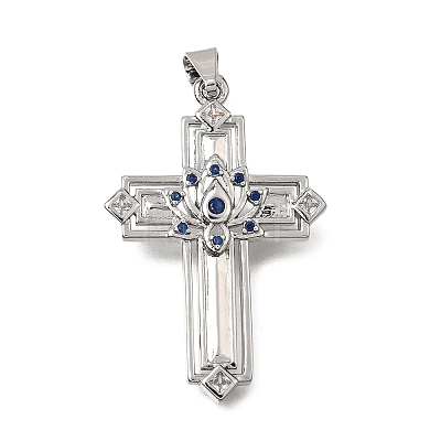 Brass Micro Pave Blue Cubic Zirconia Pendants CU-CBA4BAF-02P-1