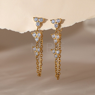 304 Stainless Steel Micro Pave Clear Cubic Zirconia Tassel Stud Earrings WG545B5-01-1