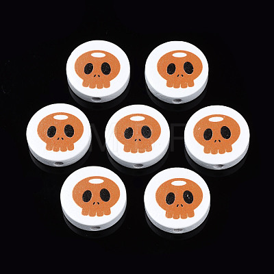 Halloween Printed Natural Wood Beads WOOD-T021-93-1