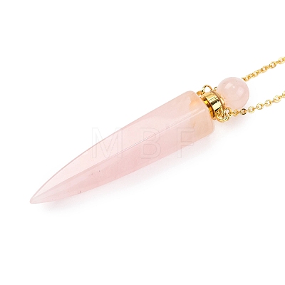 Natural Rose Quartz Bullet Shaped Perfume Bottle Pendant Necklaces G-B089-02G-02-1