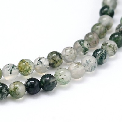 Natural Moss Agate Round Bead Strands G-J303-07-4mm-1