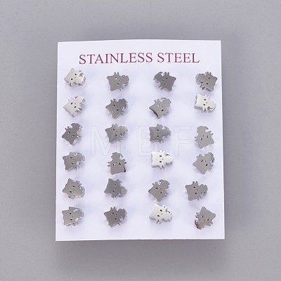 304 Stainless Steel Kitten Stud Earrings EJEW-F227-08P-1