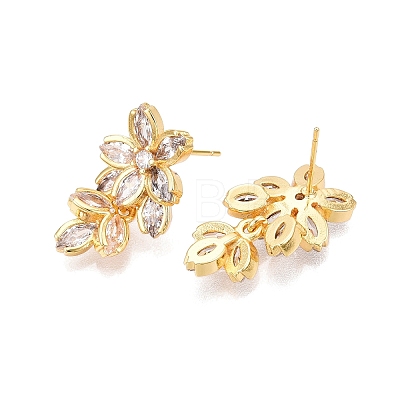 Flower Glass Brass Stud Earrings EJEW-N054-63G-1