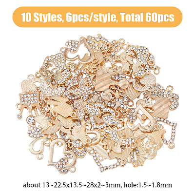 60Pcs 10 Styles Alloy Crystal Rhinestone Connector Charms FIND-FH0007-03-1