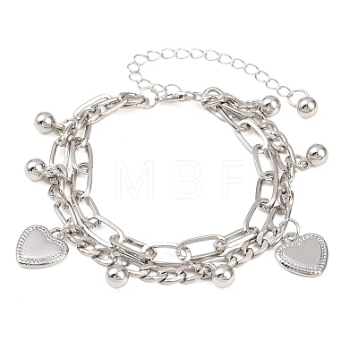 Iron Figaro & Paperclip Chain Double Layers Bracelets Link Bracelets for Women BJEW-A156-01P-1
