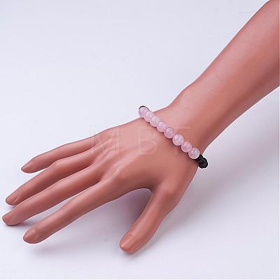 Natural Rose Quartz & Lava Rock Beaded Stretch Bracelets BJEW-JB02703-01-1