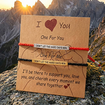 2Pcs DON'T LET THE HARD DAYS WIN 304 Stainless Steel Charm Motivational Quote Bracelets FG5463-5-1