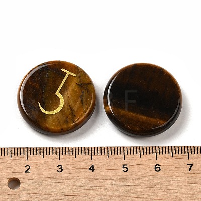 13Pcs Flat Round Natural Tiger Eye Rune Stones G-K335-08D-1