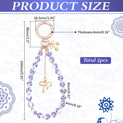 2Pcs Zinc Alloy Ceramic Beads Mobile Straps AJEW-ME0002-83A-1
