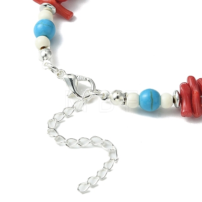 Synthetic Coral & Turquoise & Magnesite Chips Beaded Bracelets for Women BJEW-TA00374-1