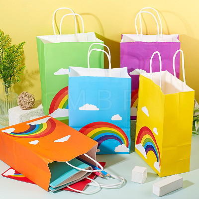 12Pcs 6 Colors Paper Rainbow Printed Carry Storage Tote Bags ABAG-TA0002-05A-1