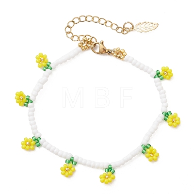 Floral Glass Seed Bead Charm Bracelets for Women BJEW-MZ00306-02-1