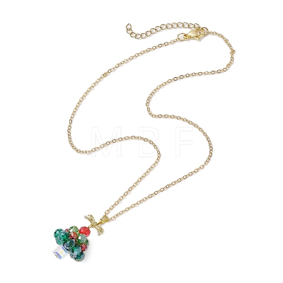 Christmas Tree Glass Beaded Pendant Necklaces NJEW-TA00174-1