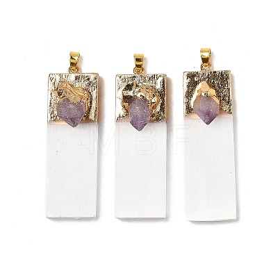 Natural Amethyst & Selenite Big Pendants G-H084-09G-02-1