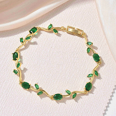 Brass Glass Flower Link Chain Bracelets KK-CBA7DFA-01G-07-1