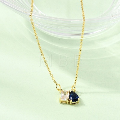 Brass Pave Cubic Zirconia Rectangle & Teardrop Pendant Cable Chain Necklaces KK-CBAB173-05G-02-1