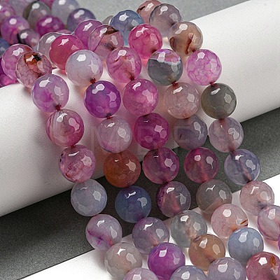 Faceted Natural Dragon Veins Agate Beads Strands G-F447-12mm-L03-1