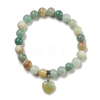 8.5mm Round Natural Flower Amazonite Beaded Stretch Bracelets BJEW-C074-01R-1