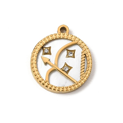 12 Constellations 304 Stainless Steel & Natural Shell & Rhinestone Pendants SA-CBAA9A2-06G-08-1