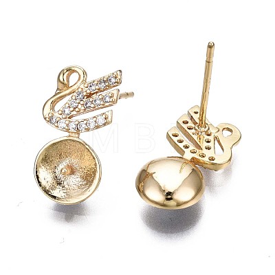 Brass Micro Pave Clear Cubic Zirconia Stud Earring Findings KK-Q764-034A-1