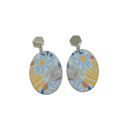 Handmade Polymer Clay & Alloy Stud Dangle Earrings WGD9B2E-01-1