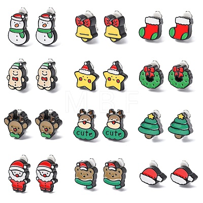 Christmas Theme Resin Clip-on Earrings EJEW-C170-02-1
