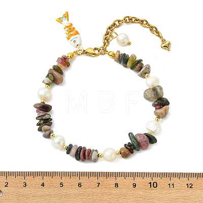 Brass Enamel Fish Charm Bracelets BJEW-JB14062-03-1