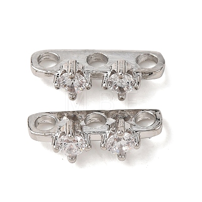 Brass Pave Clear Cubic Zirconia 3-Hole Spacer Bars KK-K422-21P-1